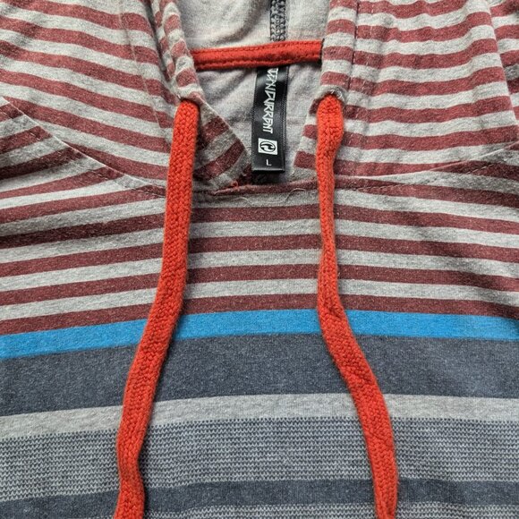 Ocean Current Men’s Striped Hoodie Gray Red Blue Size L Cotton Blend Pullover - Picture 5 of 10